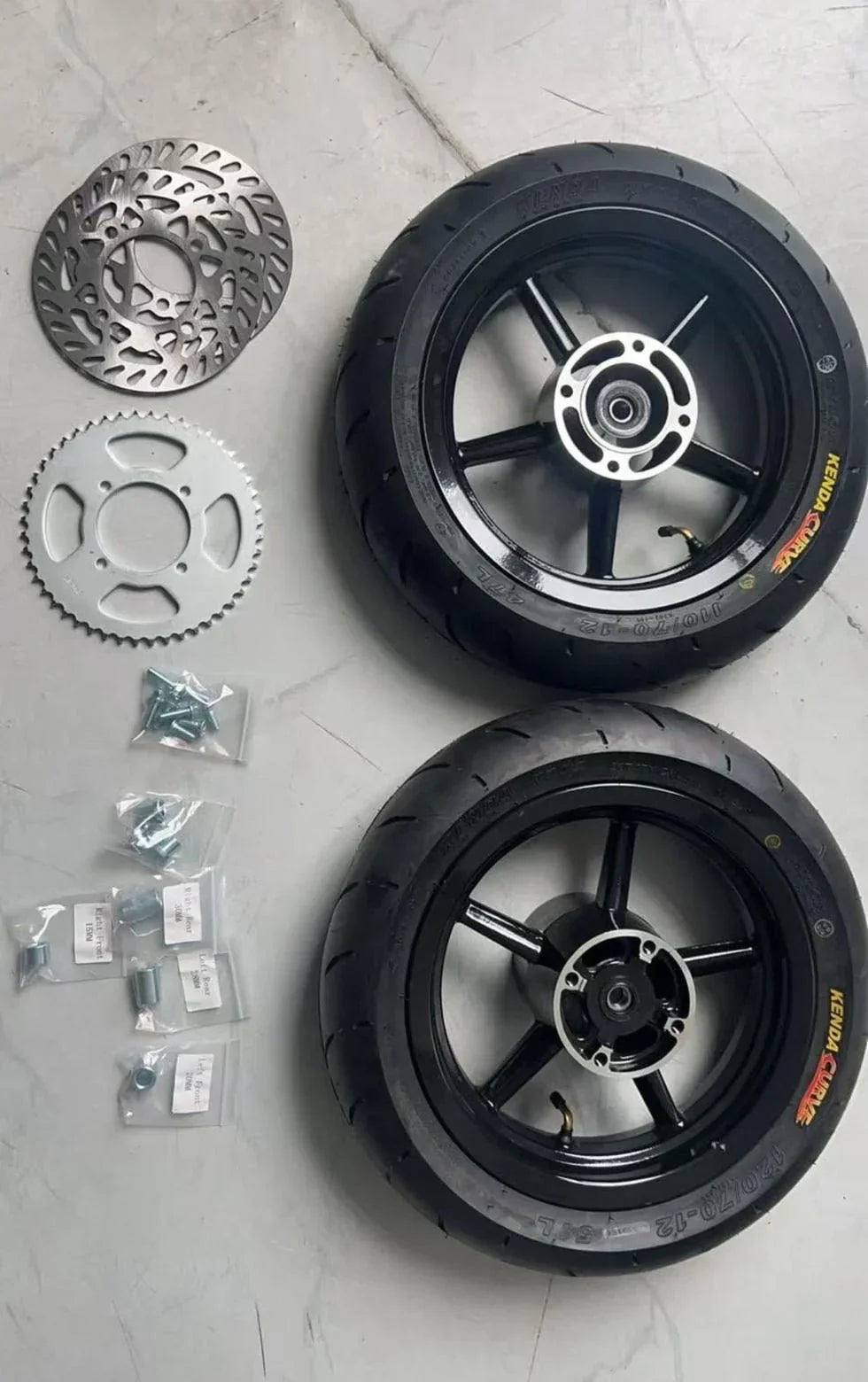 BLACK AND CHROME YOZMA/TUTTIO/HEYBIKE 12IN SUPERMOTO SET